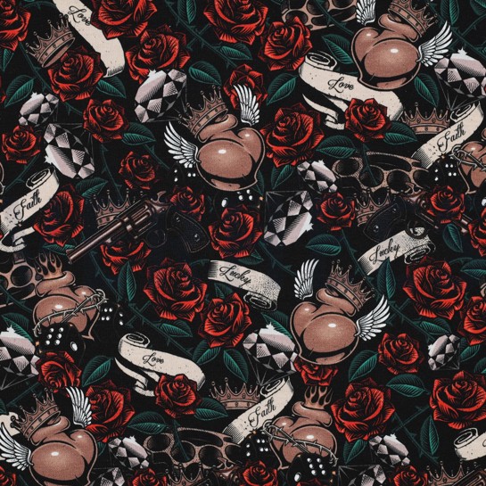 FRENCH TERRY DIGITAL TATTOO BLACK/TAUPE #7