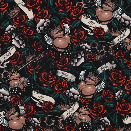 FRENCH TERRY DIGITAAL TATTOO ZWART / TAUPE (hover)