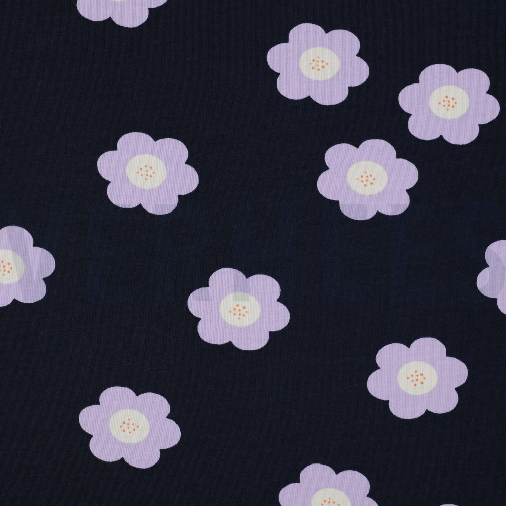 FRENCH TERRY GRANDES FLEURS BLEU MARINE