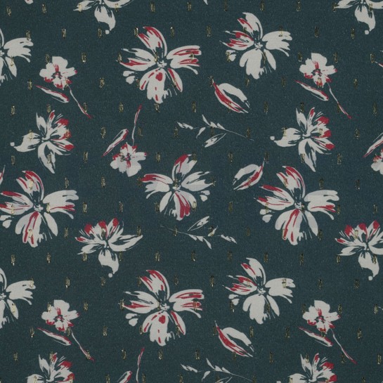 VISCOSE LUREX BLOEMEN DONKER SMARAGD #7