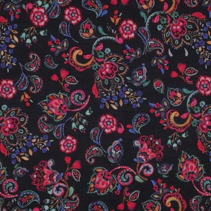 BAUMWOLLE VOILE DIGITAL BLUMEN SCHWARZ (hover)