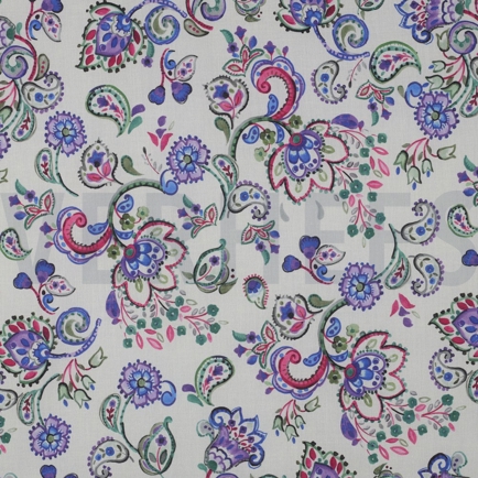 BAUMWOLLE VOILE DIGITAL BLUMEN GEBROCHEN WEISS (hover)