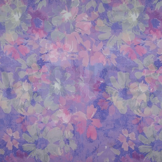 BAUMWOLLE VOILE DIGITAL BLUMEN LAVENDEL #7