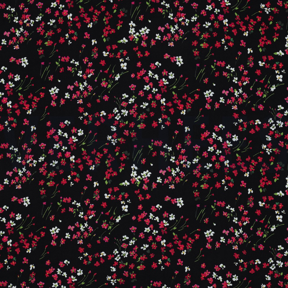 LENZING™ ECOVERO™ DIGITAAL BLOEMEN ZWART