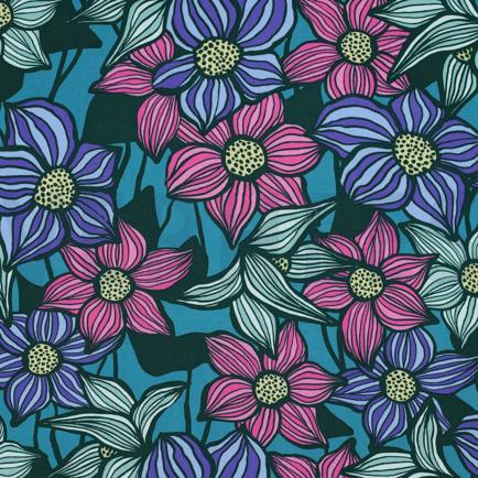LENZING™ ECOVERO™ BLOEMEN PETROL (hover)