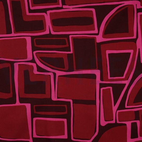 KATOEN SATIJN GEOMETRISCH BORDEAUXROOD #7