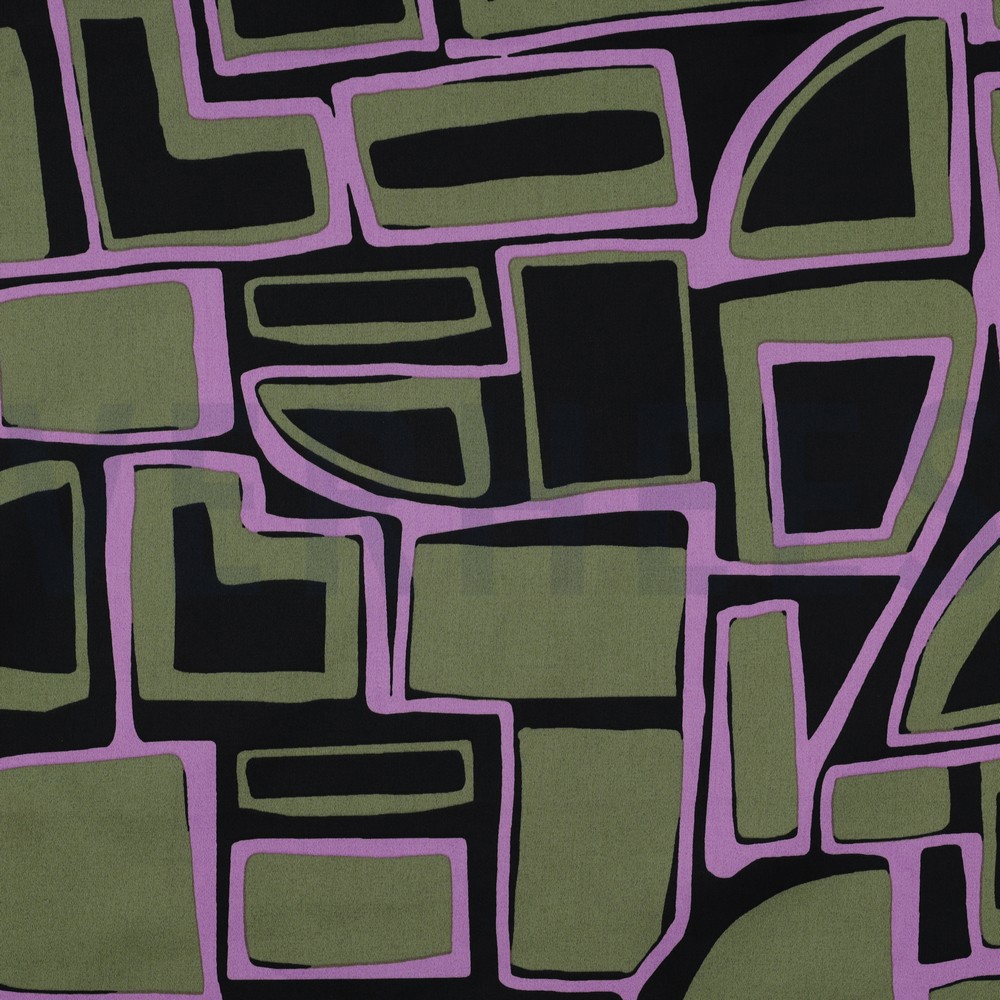 KATOEN SATIJN GEOMETRISCH ZWART