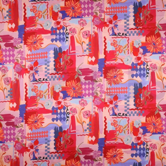 COTTON SATIN DIGITAL PATCHWORK RED #7