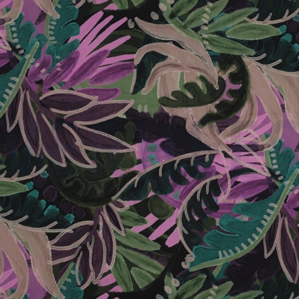COTTON VISCOSE DIGITAL LEAVES PURPLE (hover)