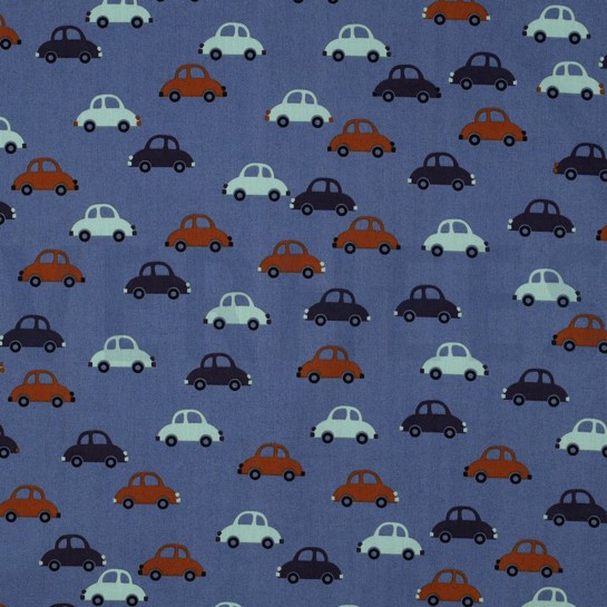 BAUMWOLLE POPELINE AUTOS JEANSBLAU #7