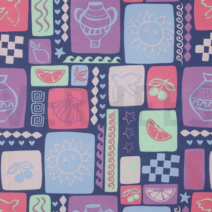 FIJNGEWEVEN KATOENEN POPLIN ZOMER PATCHWORK JEANSBLAUW (hover)