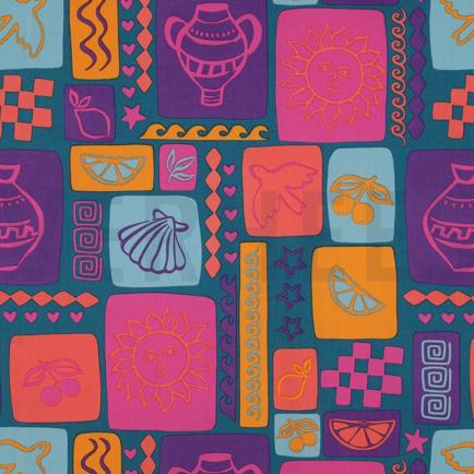 FIJNGEWEVEN KATOENEN POPLIN ZOMER PATCHWORK PETROL (hover)