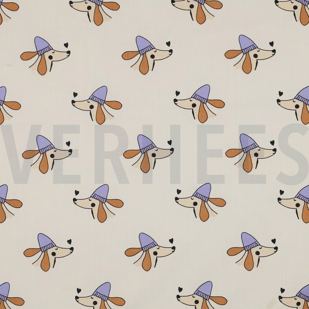 BAUMWOLLE POPELINE HUNDE GEBROCHEN WEISS