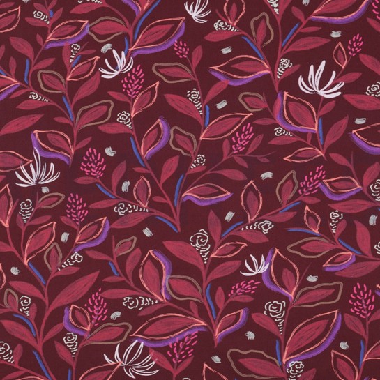 FINE POPLIN DIGITAL LEAVES BURGUNDY #7