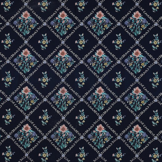FINE POPLIN DIGITAL FLOWERS NAVY