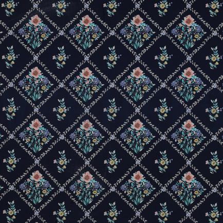 FINE POPLIN DIGITAL FLOWERS NAVY (hover)