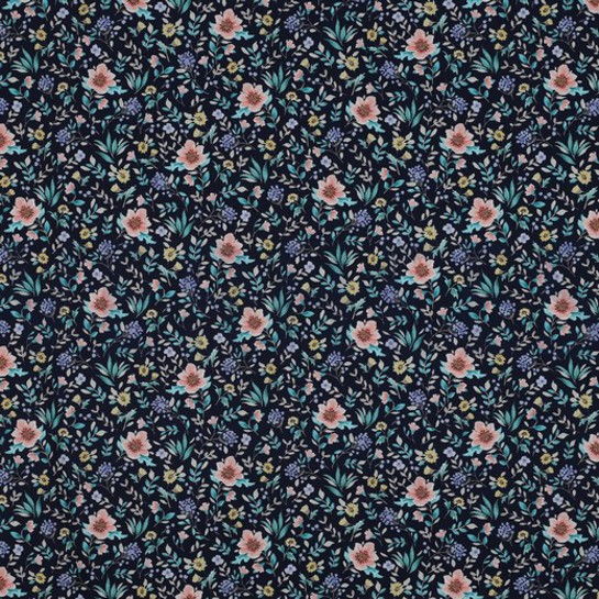 FINE POPLIN DIGITAL FLOWERS NAVY #7