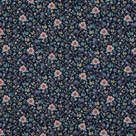 FINE POPLIN DIGITAL FLOWERS NAVY (hover)