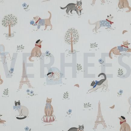 FEIN GEWEBTE BAUMWOLLPOPELINE DIGITAL VIVE LA FRANCE WEISS (hover)