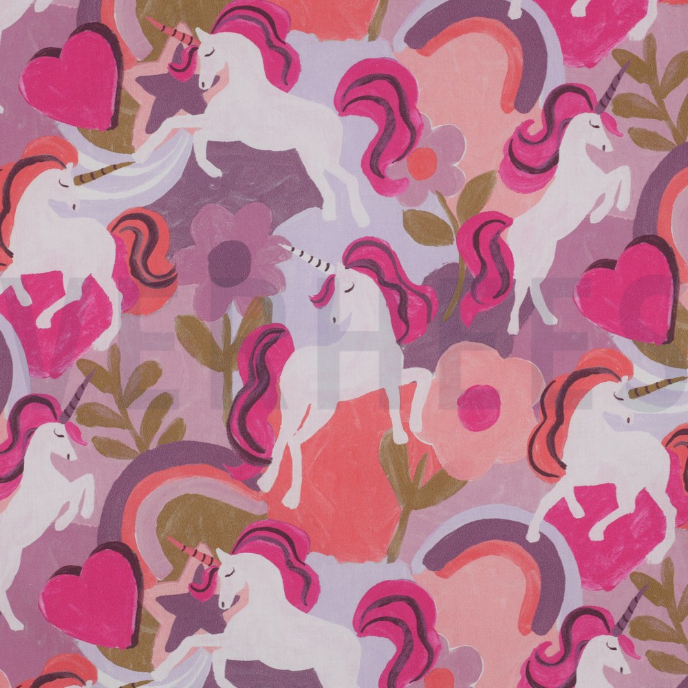 FINE POPLIN DIGITAL UNICORNS MAUVE