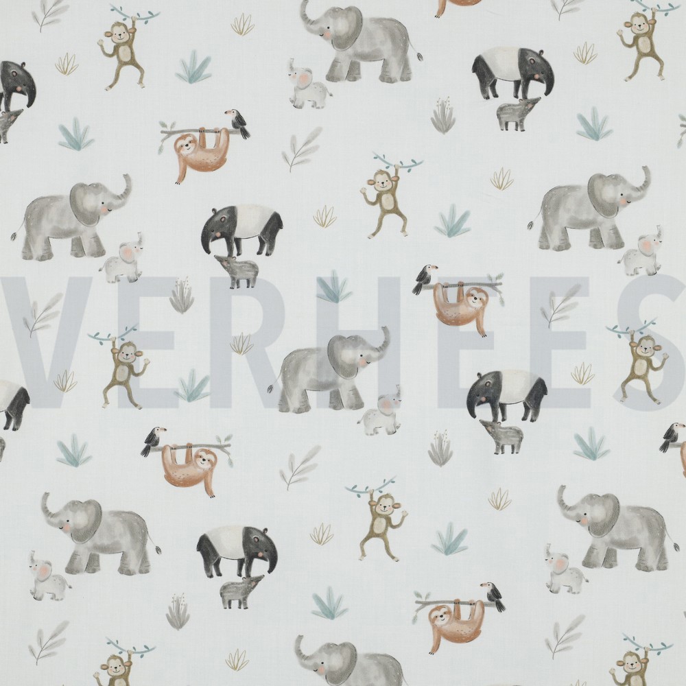 FINE POPLIN DIGITAL SAFARI ANIMALS OFFWHITE