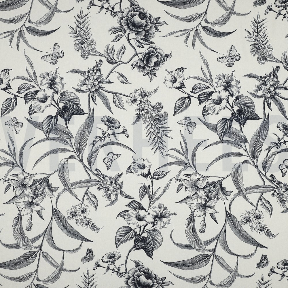 LINEN VISCOSE FLOWERS NAVY