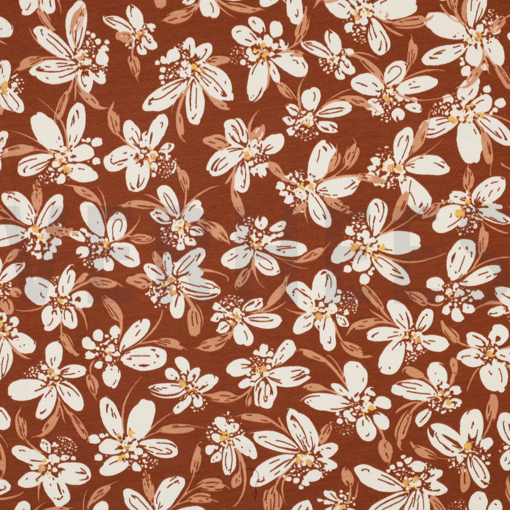 FRENCH TERRY BLOEMEN HAZELNOOT