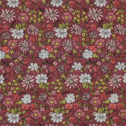 FRENCH TERRY FLEURS ROSE FONCÉ (hover)