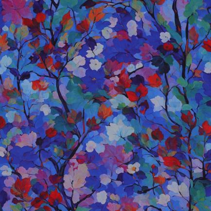 VISCOSE RADIANCE DIGITAL FEUILLES BLEU COBALT (hover)
