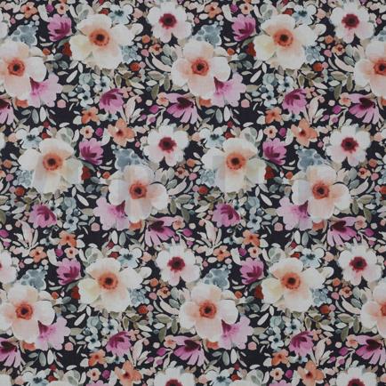 KATOENEN POPLIN DIGITAAL BLOEMEN MARINEBLAUW (hover)