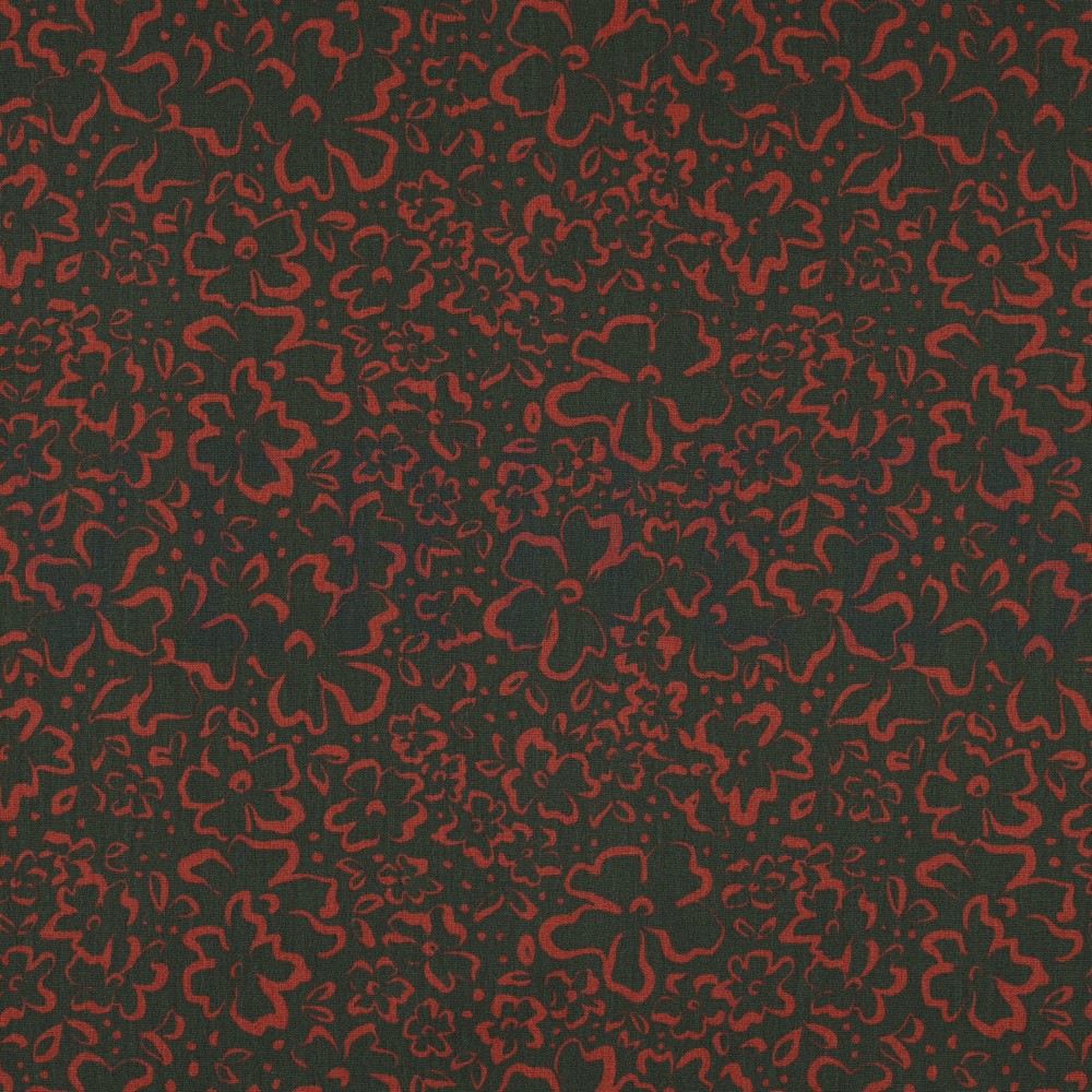 KATOENEN POPLIN WILDE BLOEMEN LEGERGROEN