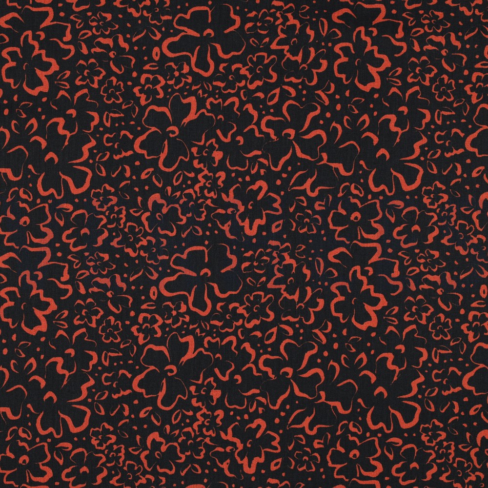 KATOENEN POPLIN WILDE BLOEMEN ZWART