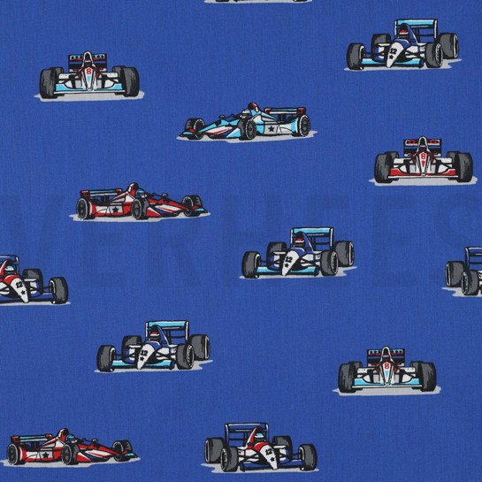 BAUMWOLLE POPELINE RENNWAGEN BLAU #7