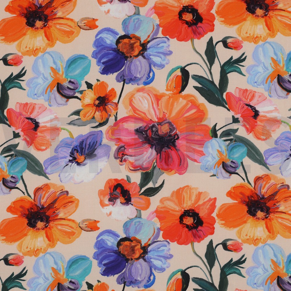 VISCOSE RADIANCE DIGITAL FLOWERS PEACH