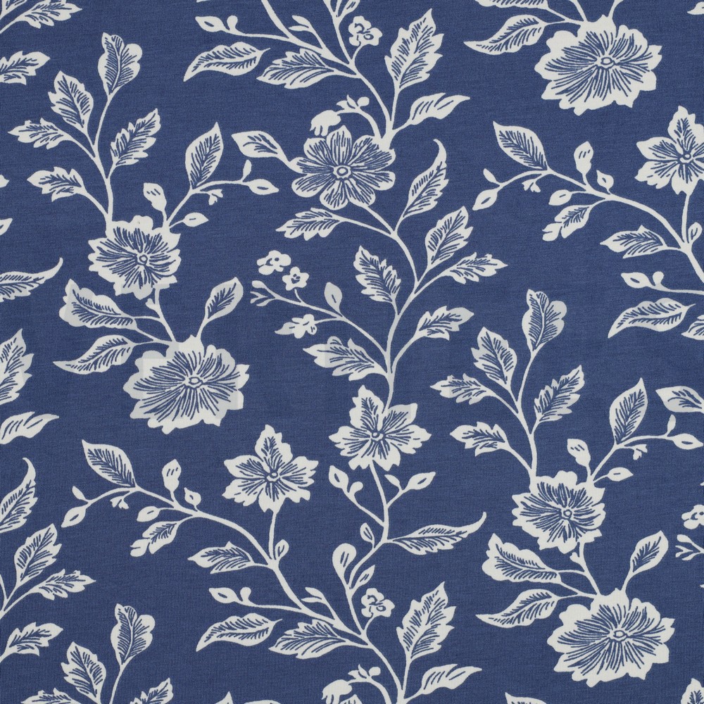 VISCOSE JERSEY FLOWERS BLUE