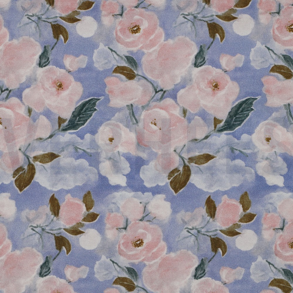 VISCOSE JERSEY DIGITAL FLOWERS LIGHT BLUE