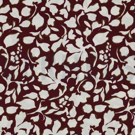 VISCOSE POPLIN STRETCH BIG BLOEMEN BORDEAUXROOD (hover)