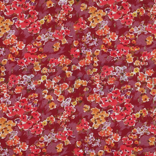 VISCOSE LUREX DIGITAAL KLEINE BLOEMEN KERSENROOD #7