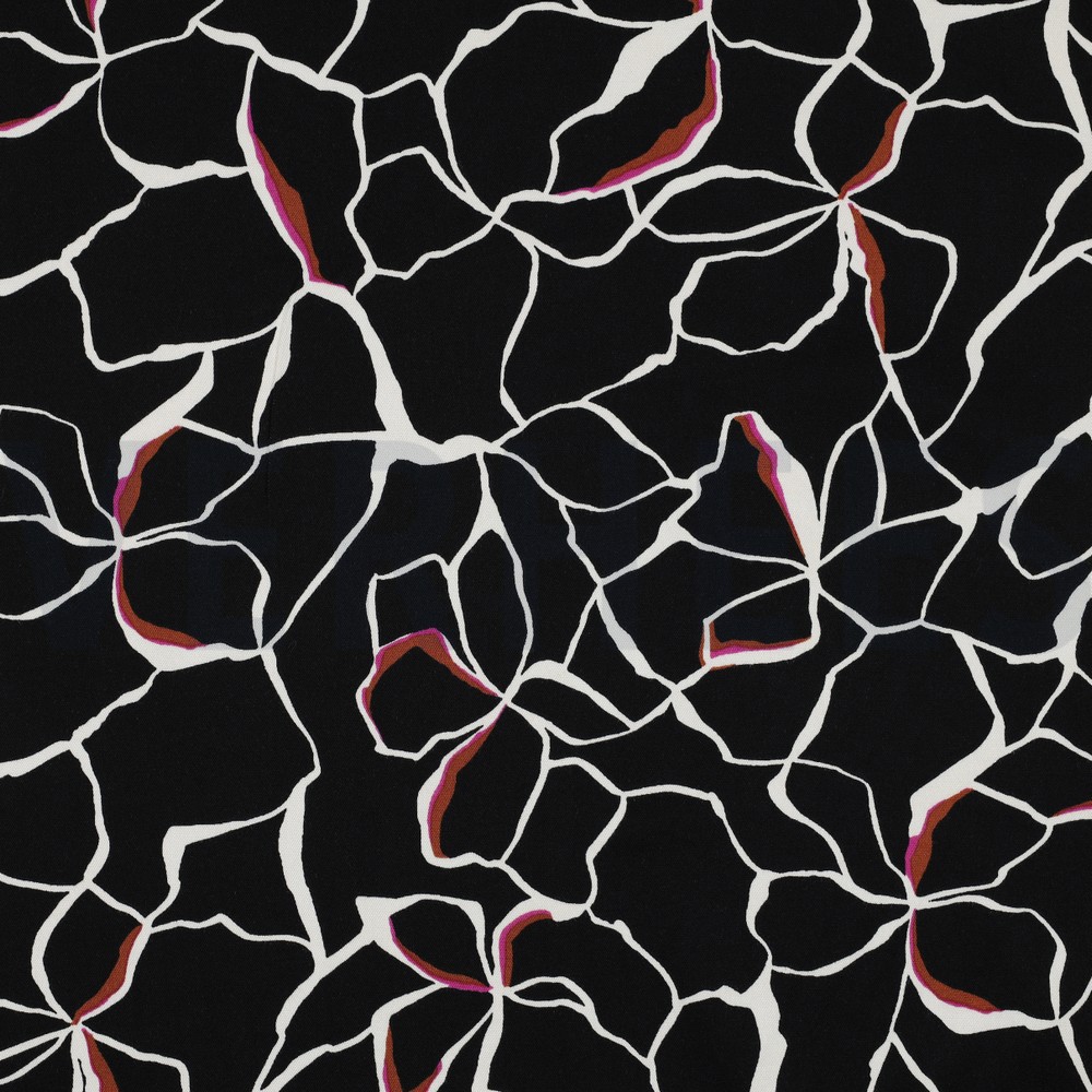 VISCOSE ROSELLA STRETCH FLEURS NOIR