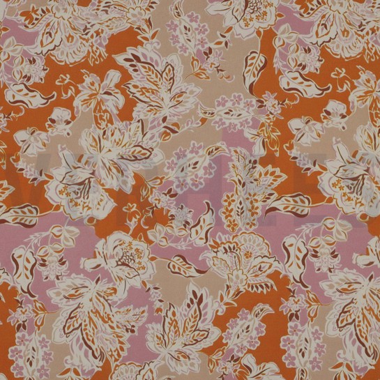 VISCOSE SATIN DIGITAL FLEURS ORANGE #7
