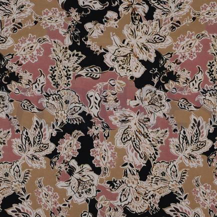 VISCOSE SATIJN DIGITAAL BLOEMEN ZWART (hover)