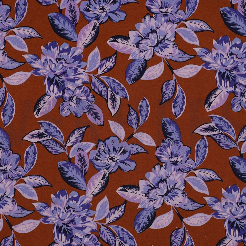 VISCOSE STRETCH FLOWERS BROWN