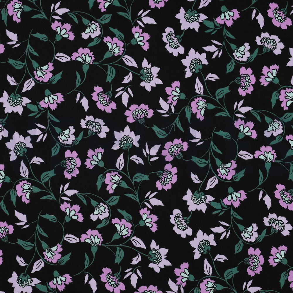 VISCOSE ROSELLA STRETCH FLOWERS BLACK