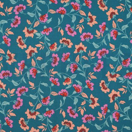 VISCOSE ROSELLA STRETCH FLOWERS PETROL (hover)