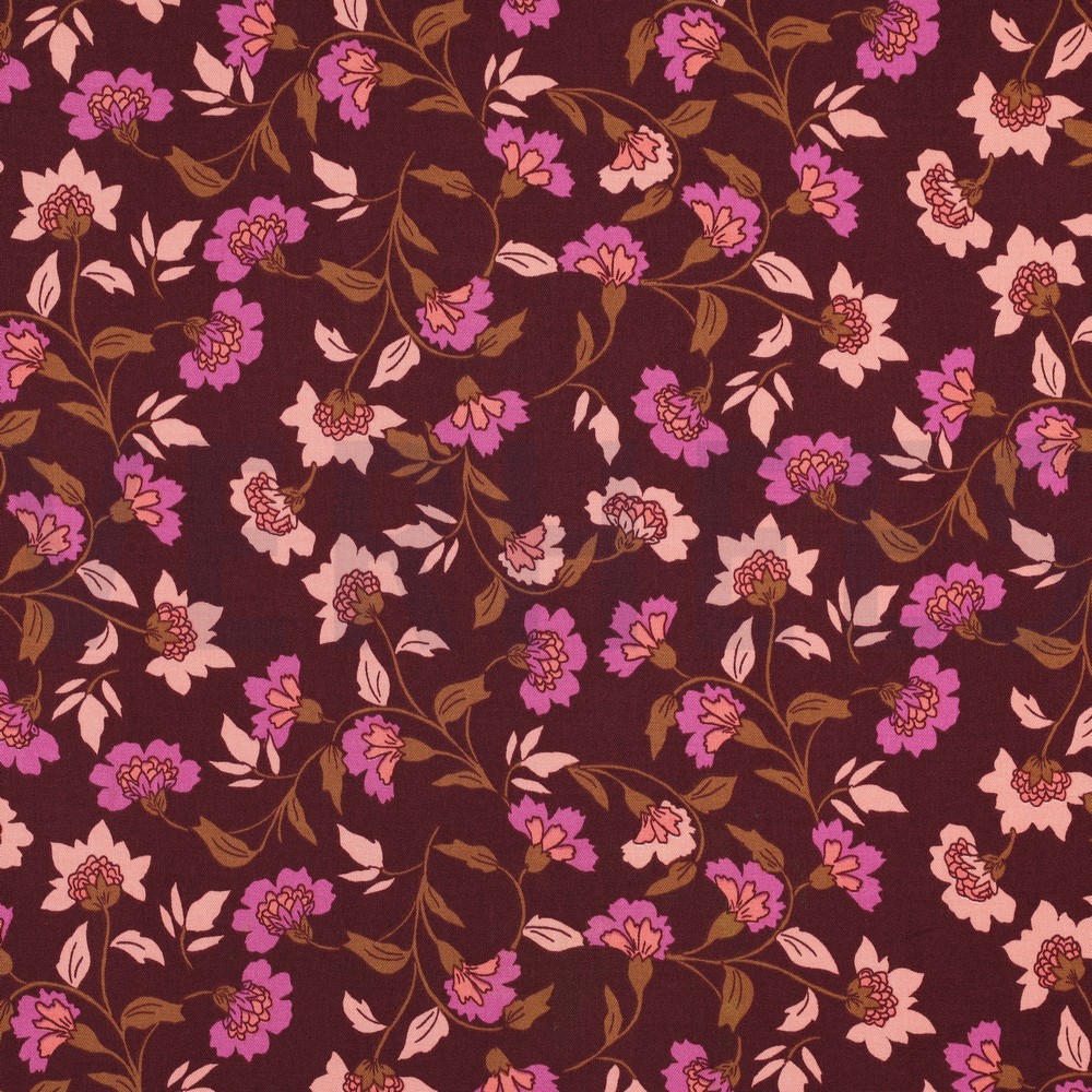 VISCOSE ROSELLA STRETCH FLOWERS BORDEAUX