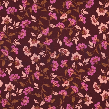 VISCOSE ROSELLA STRETCH FLOWERS BURGUNDY (hover)