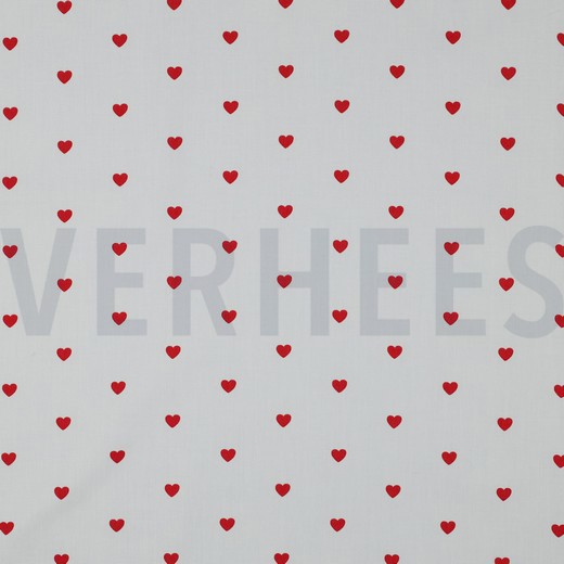 FINE POPLIN HEARTS WHITE/ DARK RED