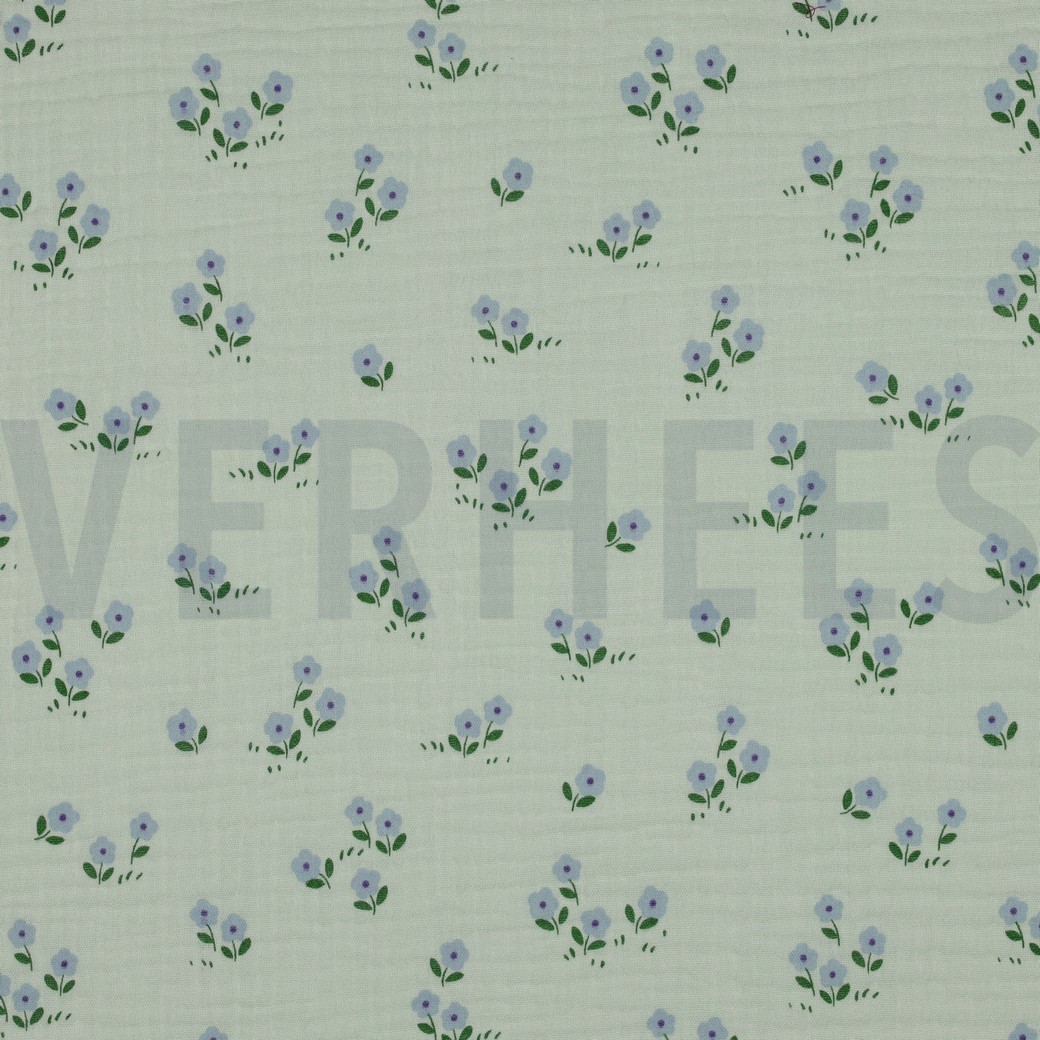 DOUBLE GAZE DE COTON FLEURS MENTHE