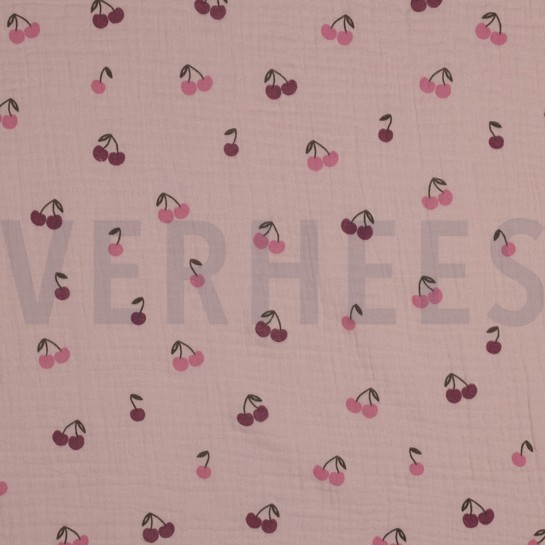 DOUBLE GAZE DE COTON FRUITS ROSE TENDRE #7