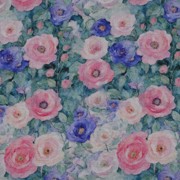 DOUBLE GAZE DE COTON FLEURS PÉTROLE (thumbnail)